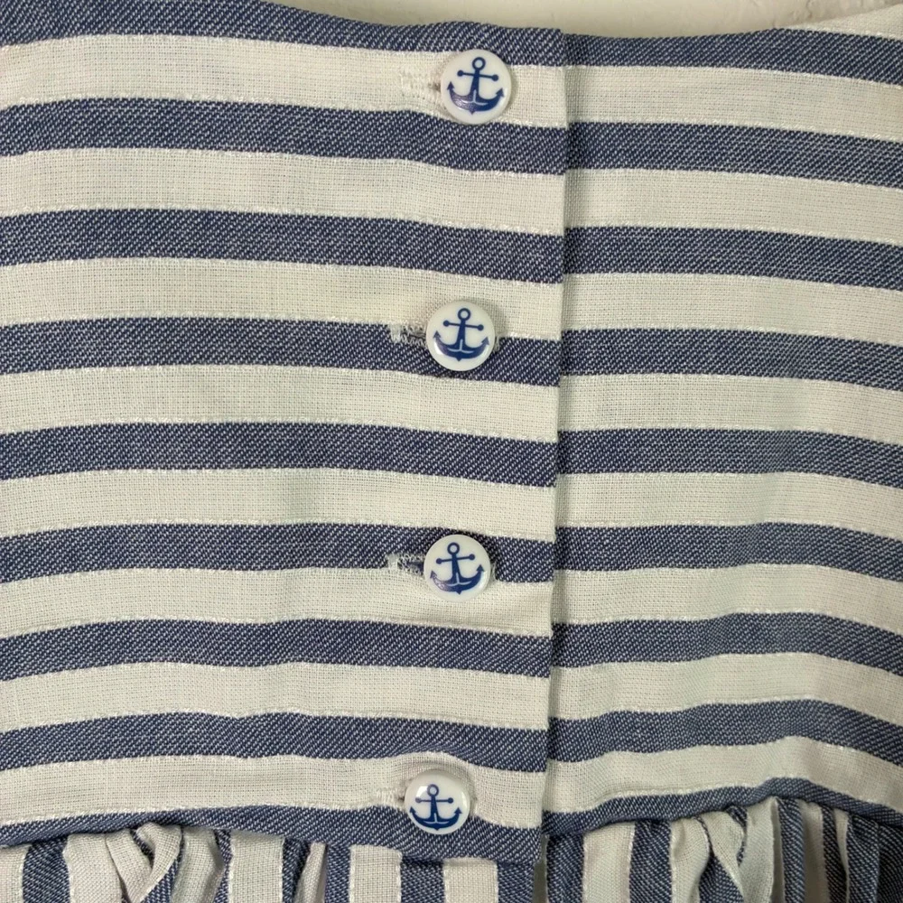Tahari Kids Dress Girls 5 Blue White Stripe Anchor Button Nautical Summer Spring